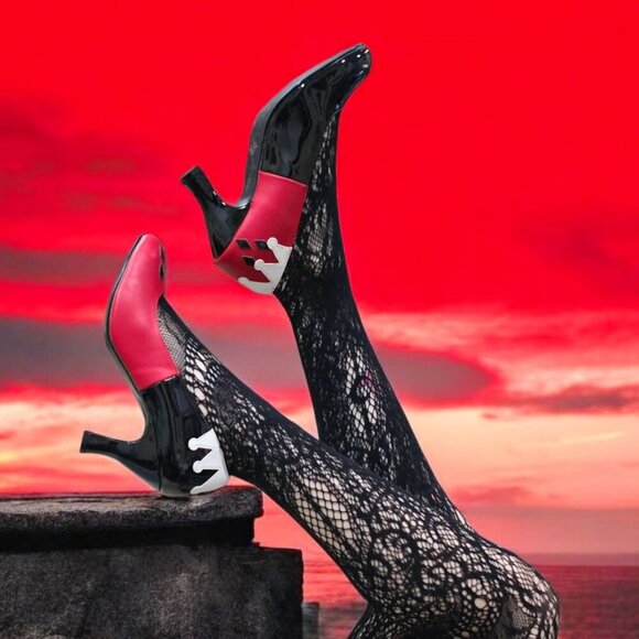 FunTasma Harley Quinn High Heels | Red Black White Patent Checker Sz 9M NWT - Picture 1 of 13